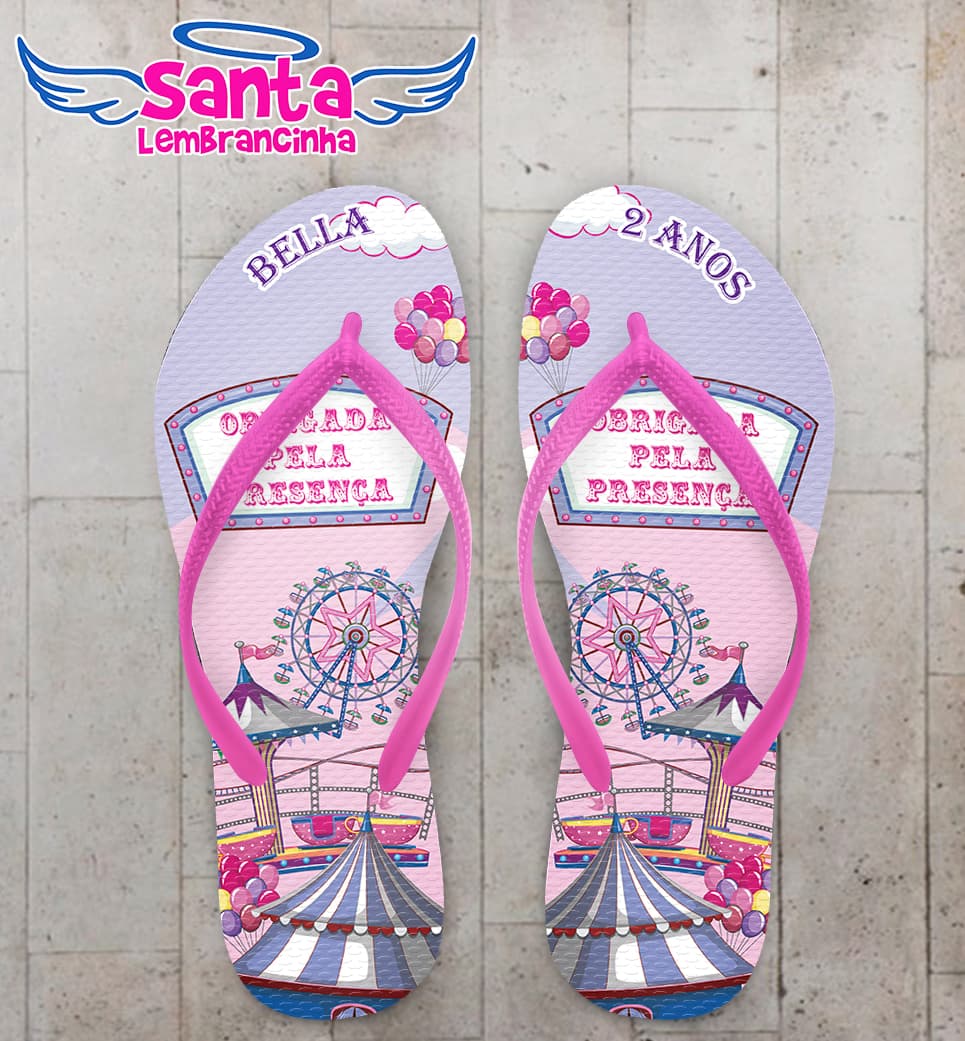 Chinelo Infantil Circo Rosa Personalizado COD 10433