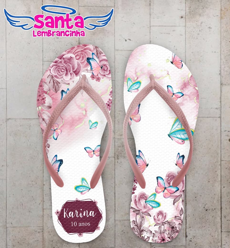 Chinelo Infantil Jardim Encantado Borboletas Personalizado COD 10458
