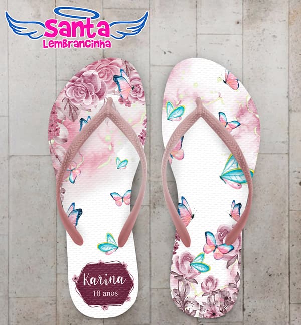 Chinelo Infantil Jardim Encantado Borboletas Personalizado COD 10458