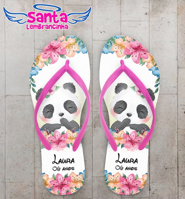 Chinelo Infantil Panda Floral Personalizado COD 10501