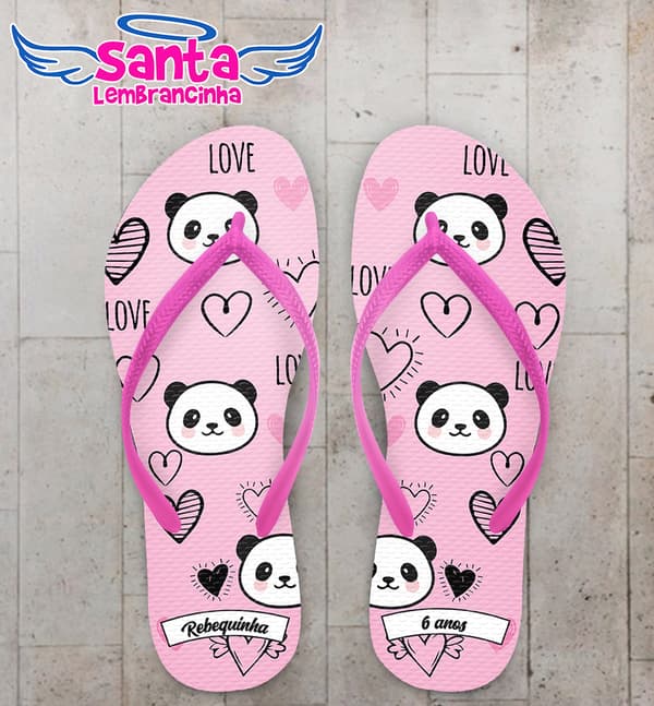 Chinelo Infantil Panda Rosa Personalizado COD 10499