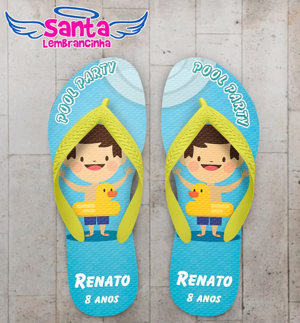 Chinelo Infantil Pool Party Azul Personalizado COD 10504
