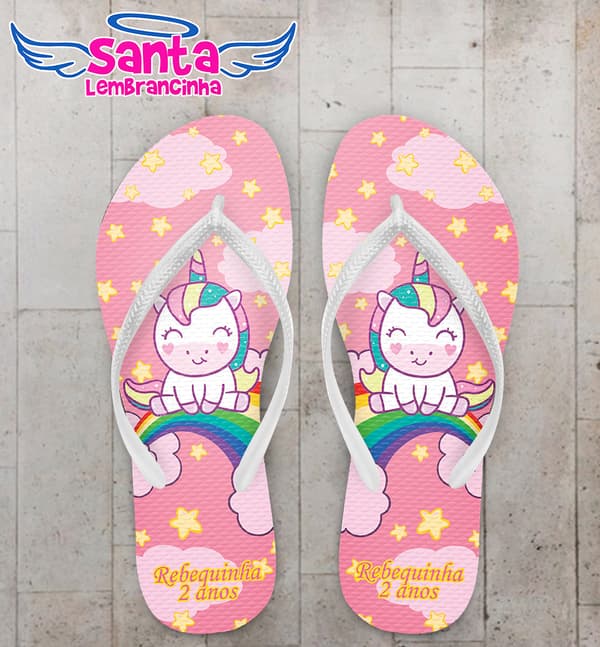 Chinelo Infantil Unicórnio Arco Iris Personalizado COD 10552