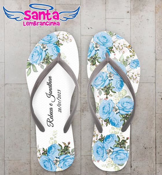 Chinelo Casamento Floral Azul Personalizado COD 10573