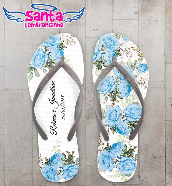 Chinelo Casamento Floral Azul Personalizado COD 10573