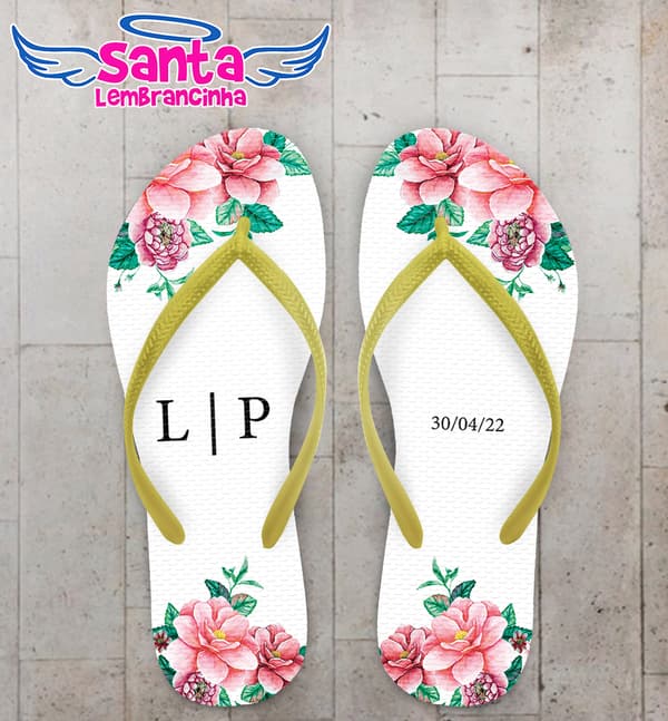 Chinelo Casamento Floral Personalizado COD 10581