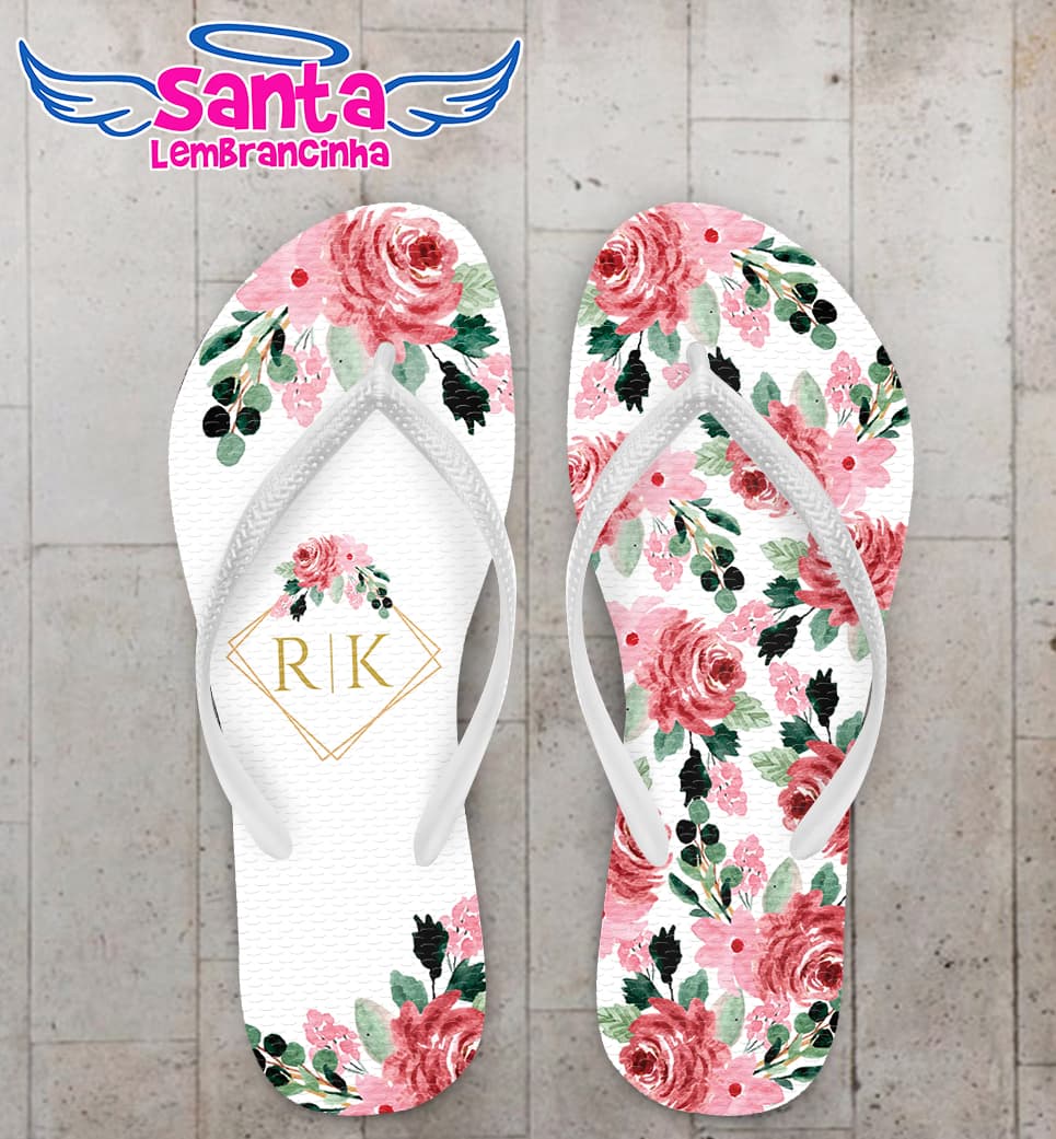 Chinelo Casamento Floral Personalizado COD 10701
