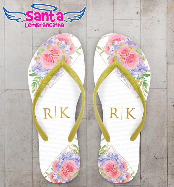 Chinelo Casamento Floral Personalizado COD 10574