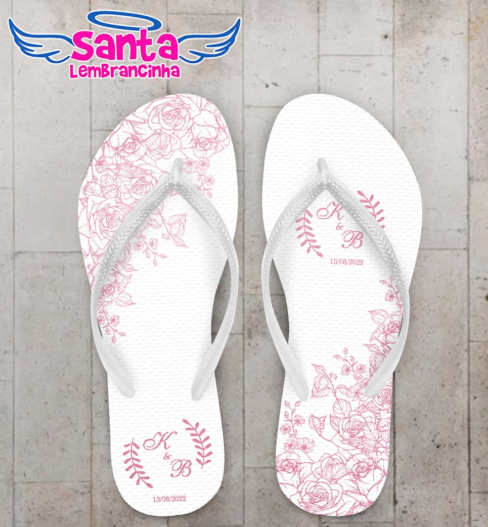 Chinelo Casamento Traço Floral Personalizado COD 10575