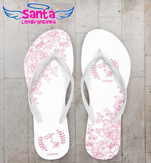 Chinelo Casamento Traço Floral Personalizado COD 10575