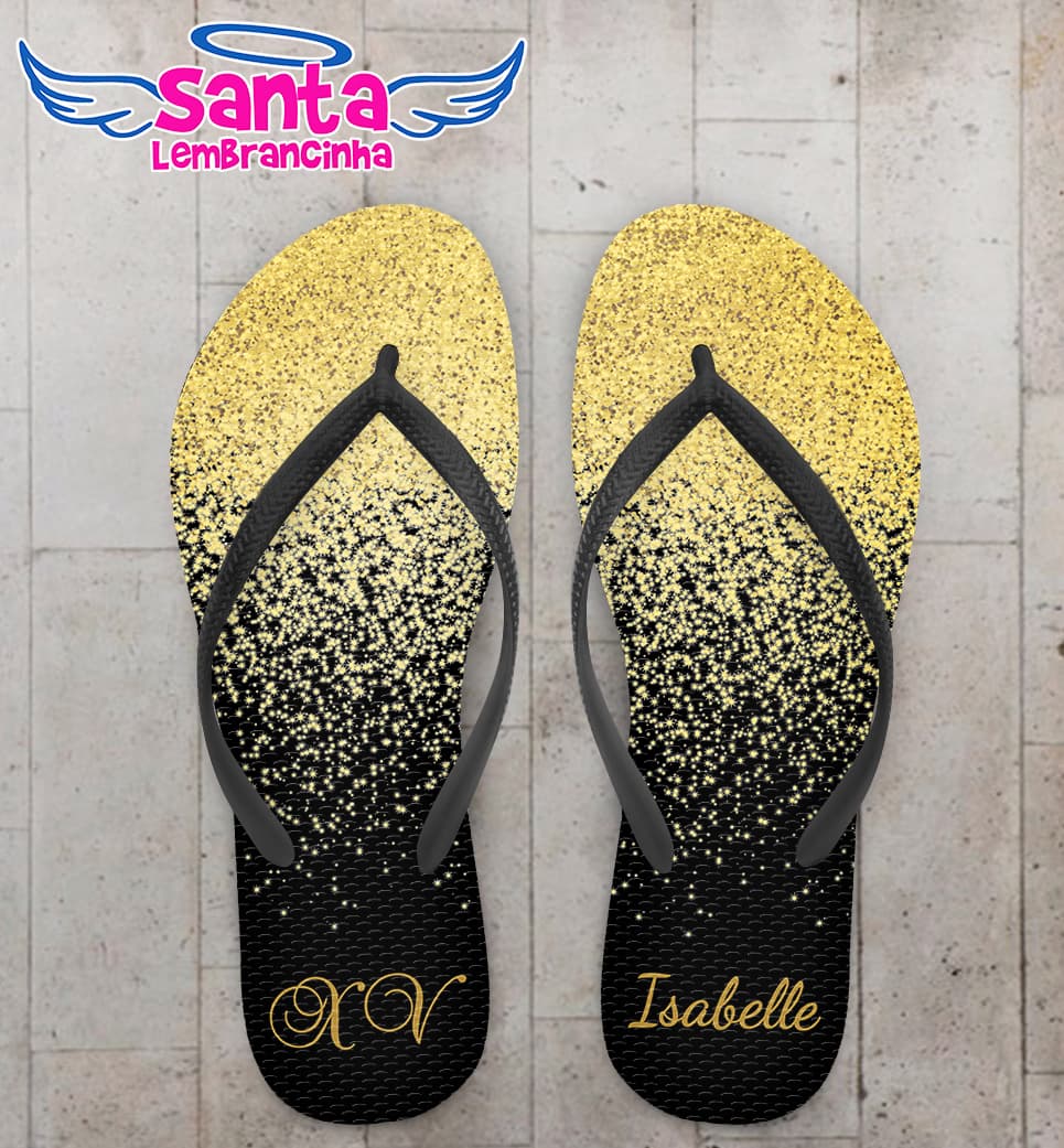 Chinelo Debutante Glitter Dourado Personalizado COD 10568