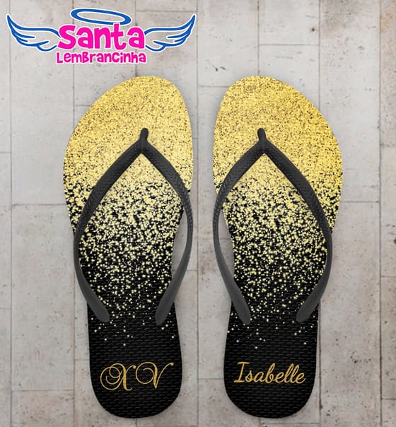 Chinelo Debutante Glitter Dourado Personalizado COD 10568