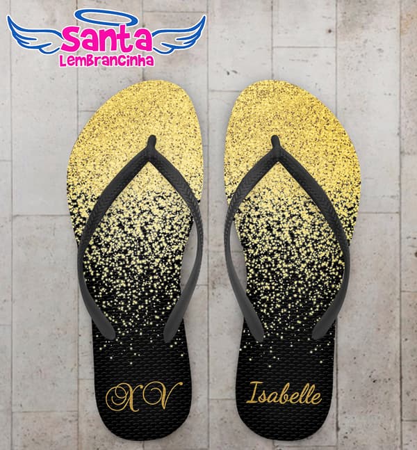 Chinelo Debutante Glitter Dourado Personalizado COD 10568