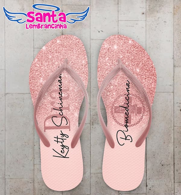 Chinelo Formatura Biomedicina Glitter Rosé Personalizado COD 10602