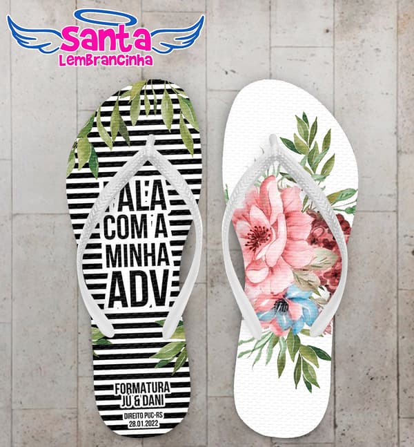 Chinelo Formatura Direito Floral Personalizado COD 10604