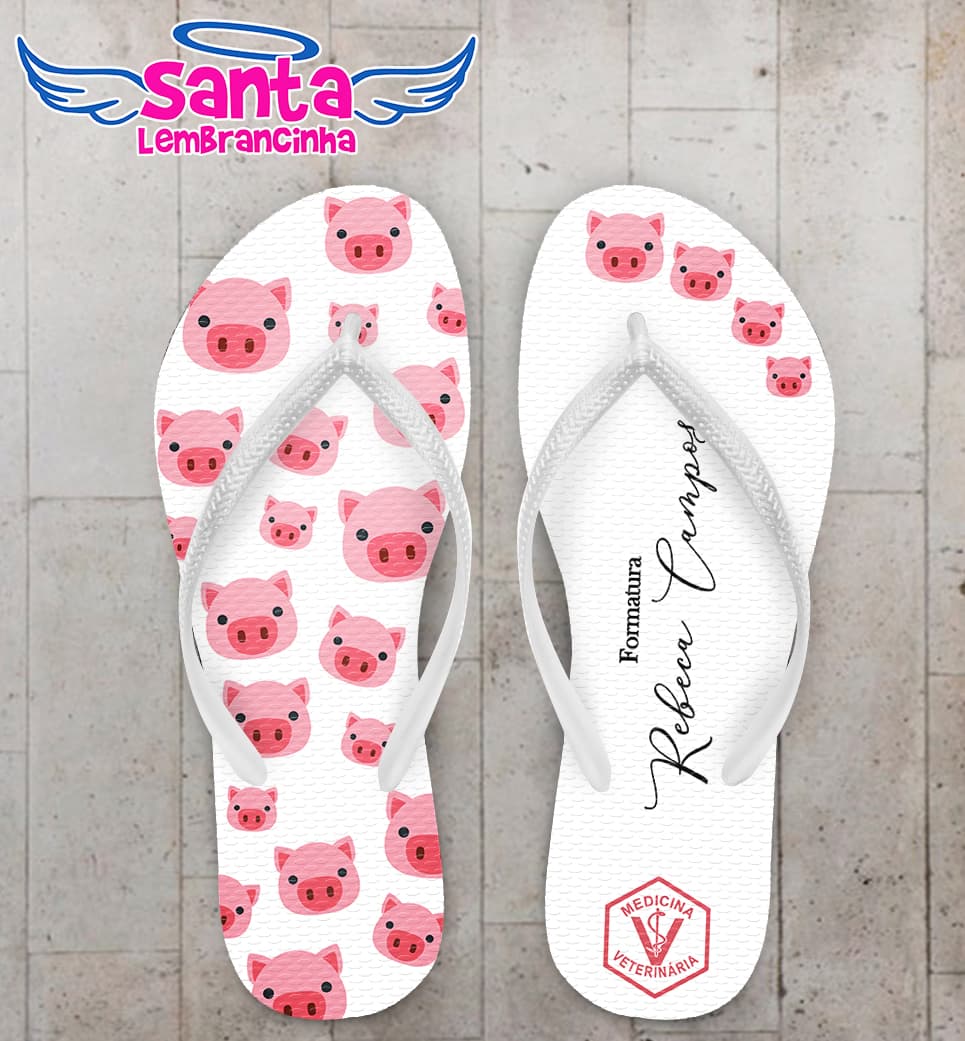 Chinelo Formatura Veterinária Porquinho Personalizado COD 10624