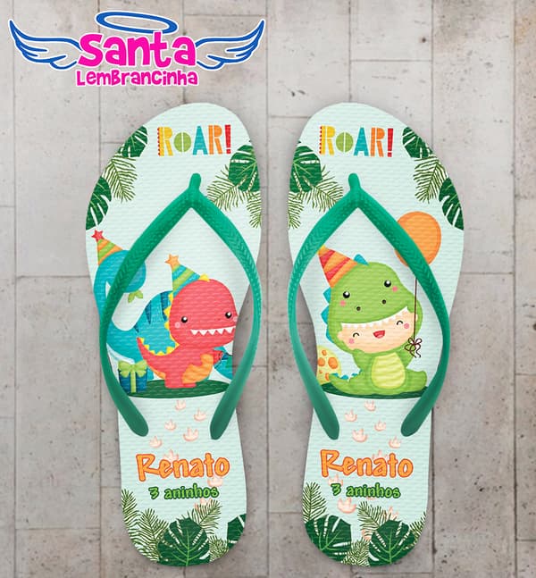 Chinelo Infantil Aniversário Dino Personalizado COD 10642