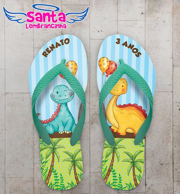 Chinelo Infantil Aniversário Dino Personalizado COD 10643