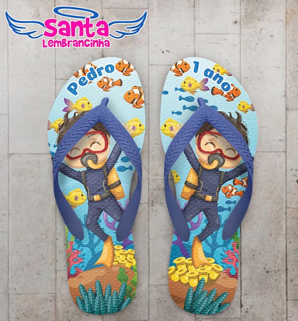 Chinelo Infantil Fundo do Mar Mergulhador Personalizado COD 10652