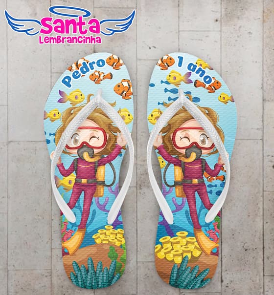 Chinelo Infantil Fundo do Mar Mergulhadora Personalizado COD 10651