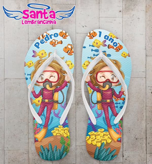 Chinelo Infantil Fundo do Mar Mergulhadora Personalizado COD 10651