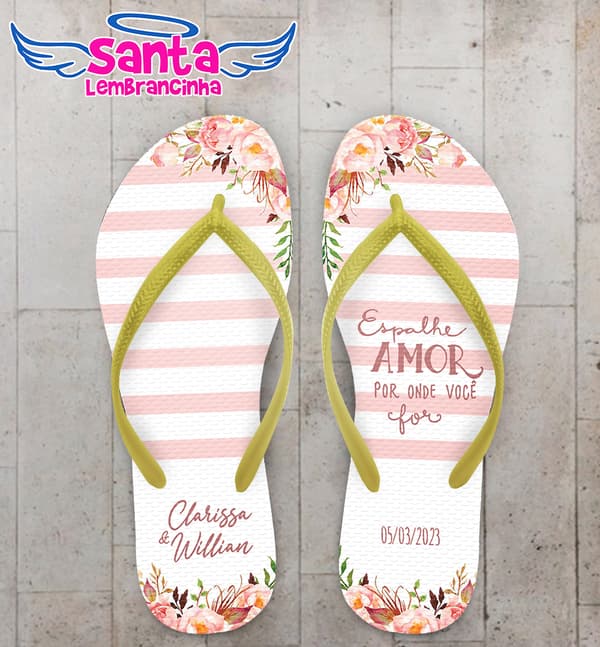 Chinelo casamento Listras Floral Personalizado COD 10579
