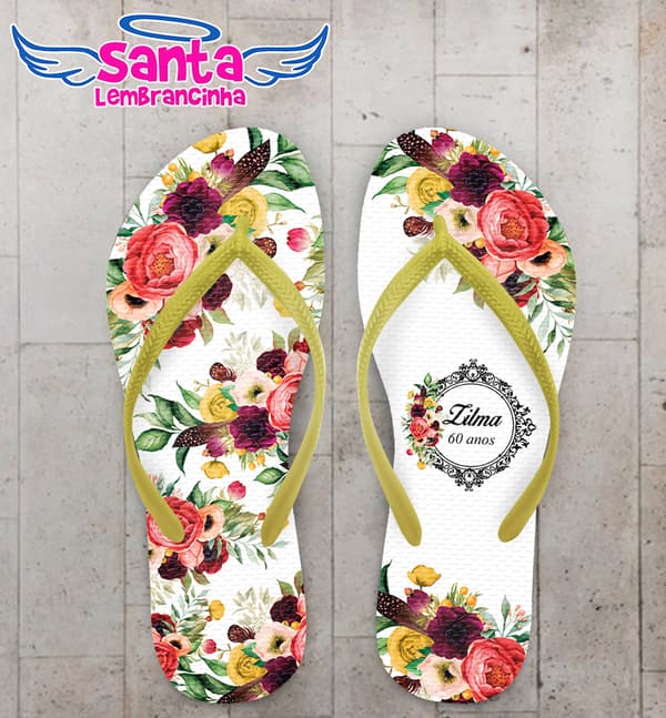 Chinelo Aniversário Floral Personalizado COD 10706