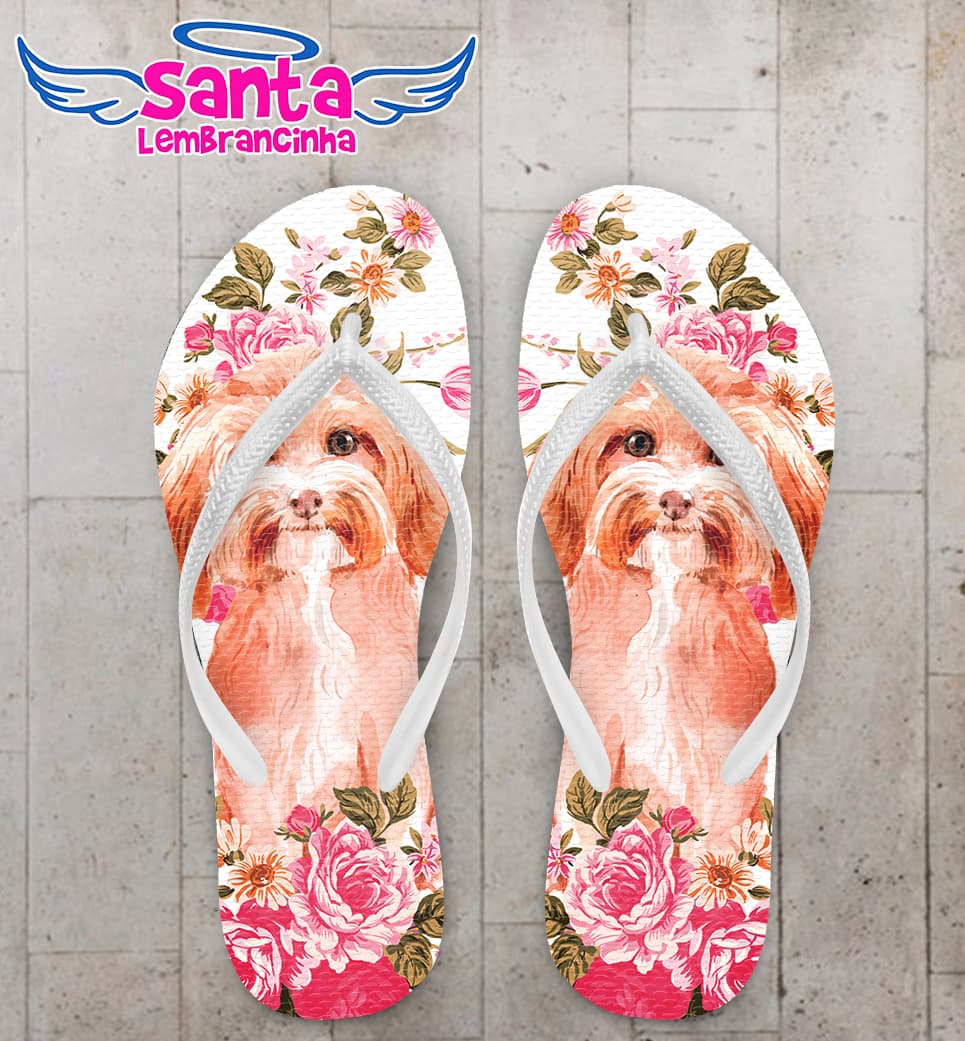 Chinelo Cachorro e Flores Personalizado COD 10823