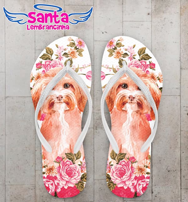 Chinelo Cachorro e Flores Personalizado COD 10823