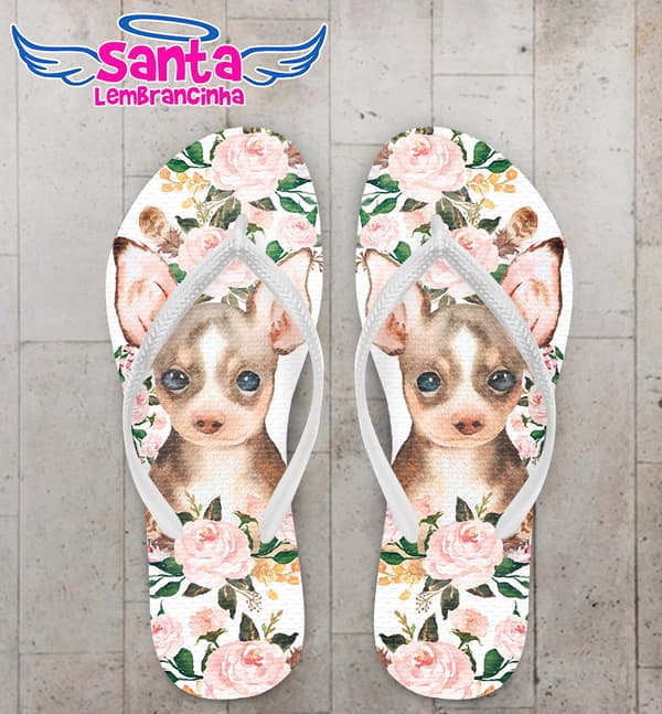 Chinelo Cachorro e Flores Personalizado COD 10824