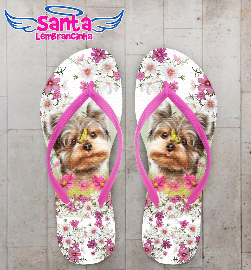 Chinelo Cachorro e Flores Personalizado COD 10825