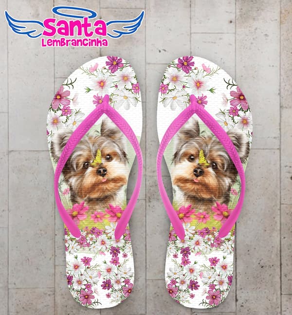 Chinelo Cachorro e Flores Personalizado COD 10825