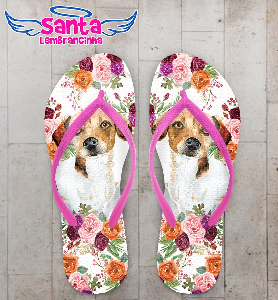 Chinelo Cachorro e Flores Personalizado COD 10826