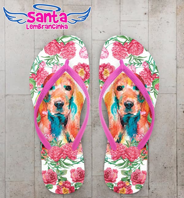 Chinelo Cachorro e Flores Personalizado COD 10822