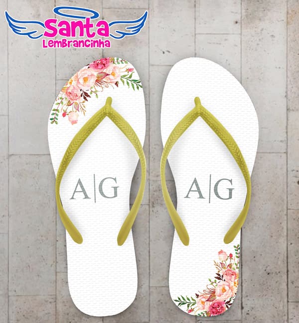 Chinelo Casamento Floral Laterais Personalizado COD 10752
