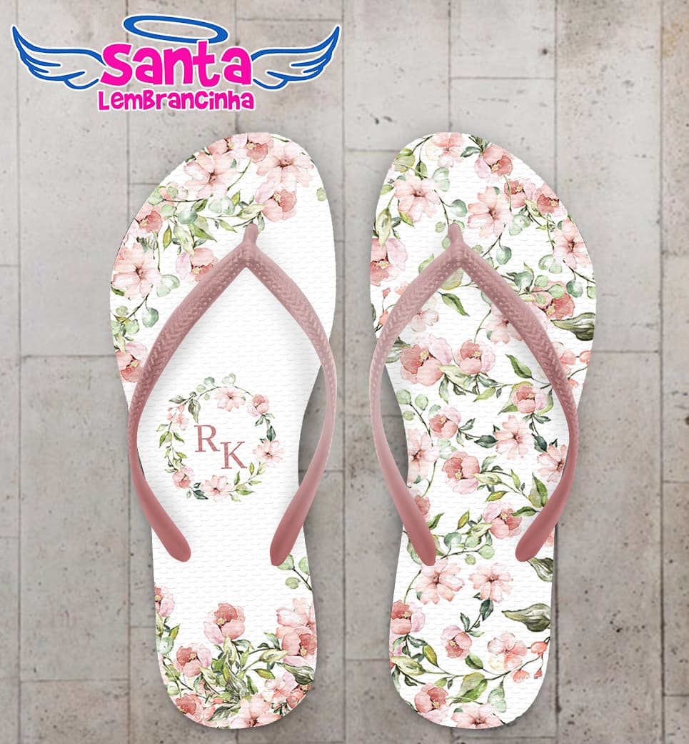 Chinelo Casamento Floral Monograma Personalizado COD 10722