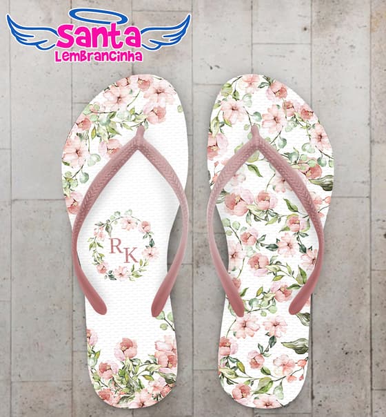 Chinelo Casamento Floral Monograma Personalizado COD 10722