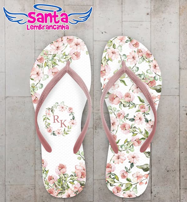 Chinelo Casamento Floral Monograma Personalizado COD 10722