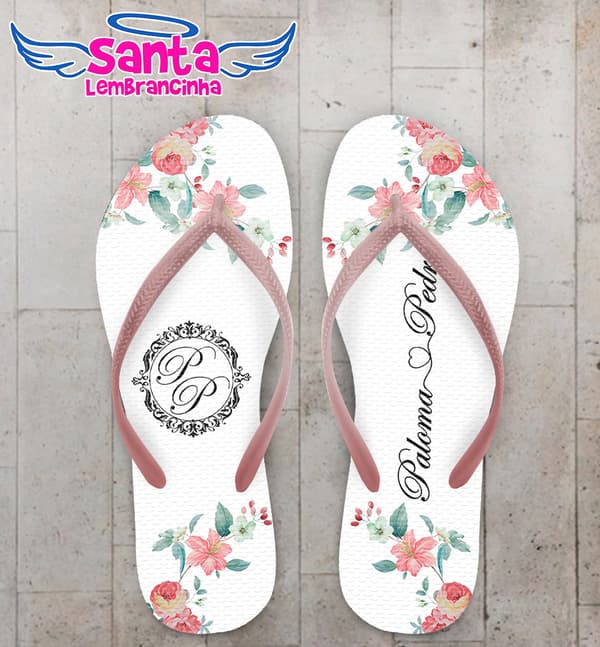 Chinelo Casamento Floral Monograma Personalizado COD 10797