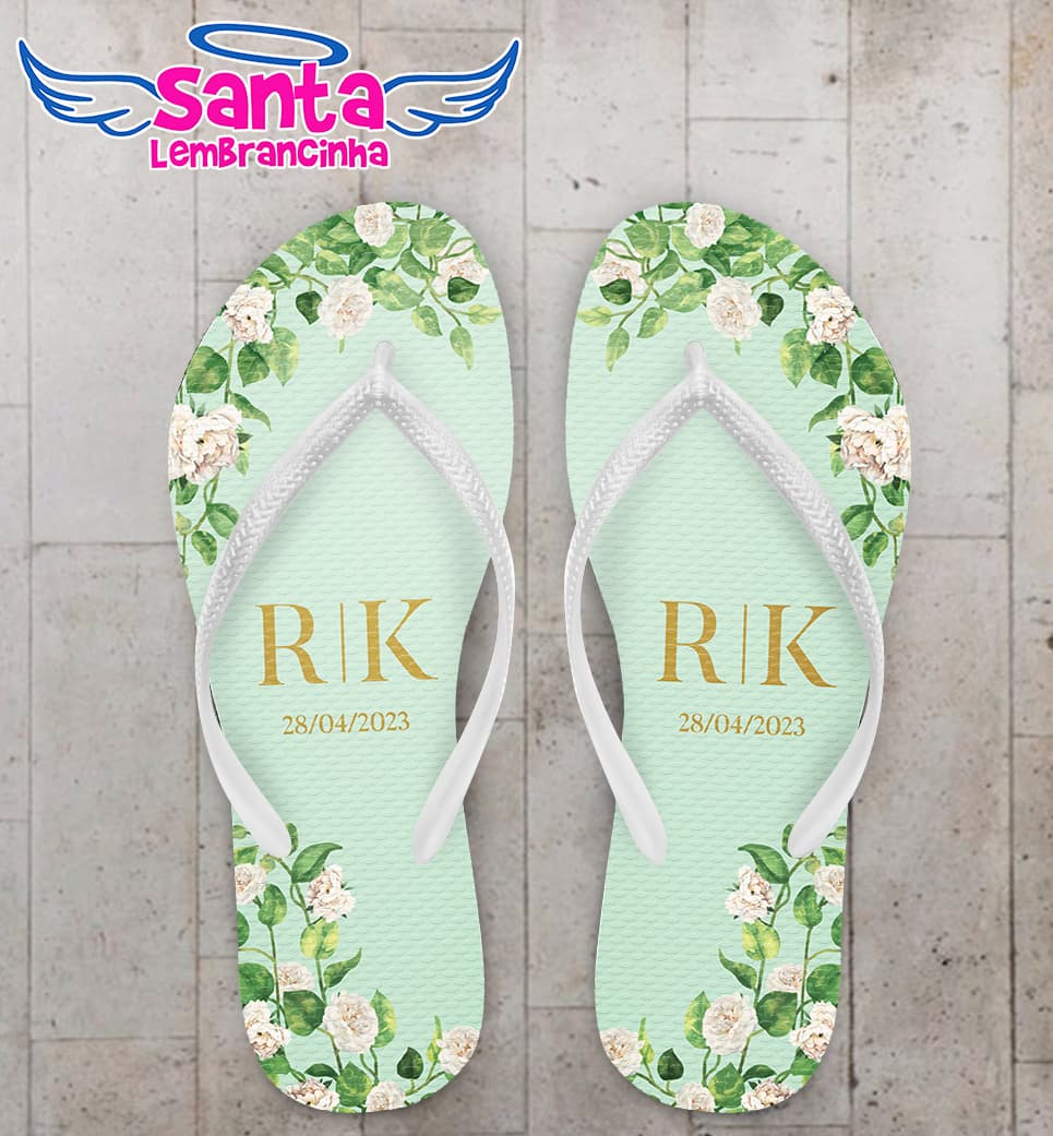Chinelo Casamento Floral Off White Personalizado COD 10751