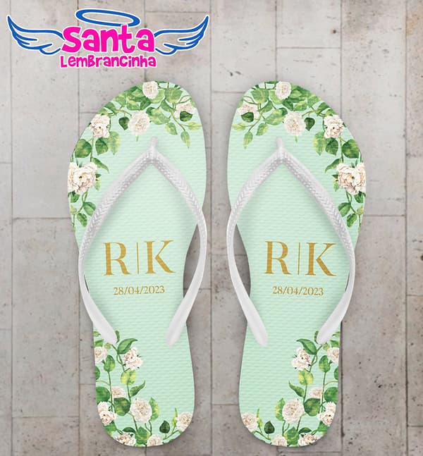 Chinelo Casamento Floral Off White Personalizado COD 10751