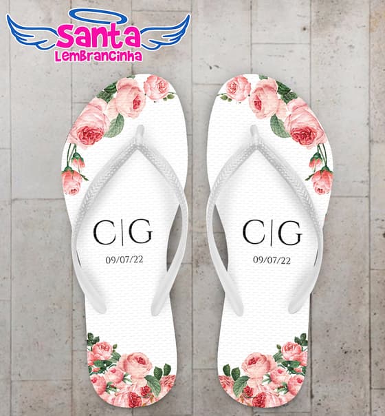 Chinelo Casamento Floral Personalizado COD 10759