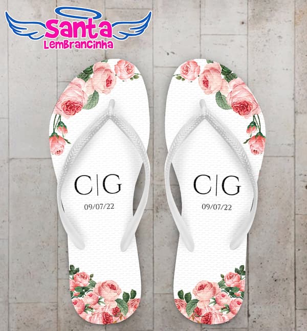 Chinelo Casamento Floral Personalizado COD 10759