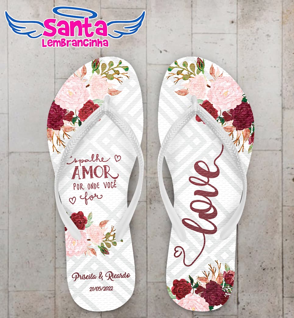 Chinelo Casamento Floral Personalizado COD 10728