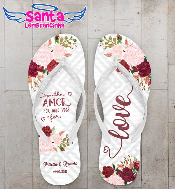 Chinelo Casamento Floral Personalizado COD 10728