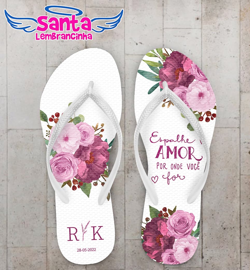 Chinelo Casamento Floral Personalizado COD 10736
