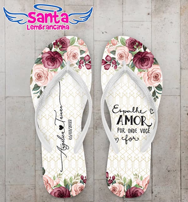Chinelo Casamento Floral Personalizado COD 10709