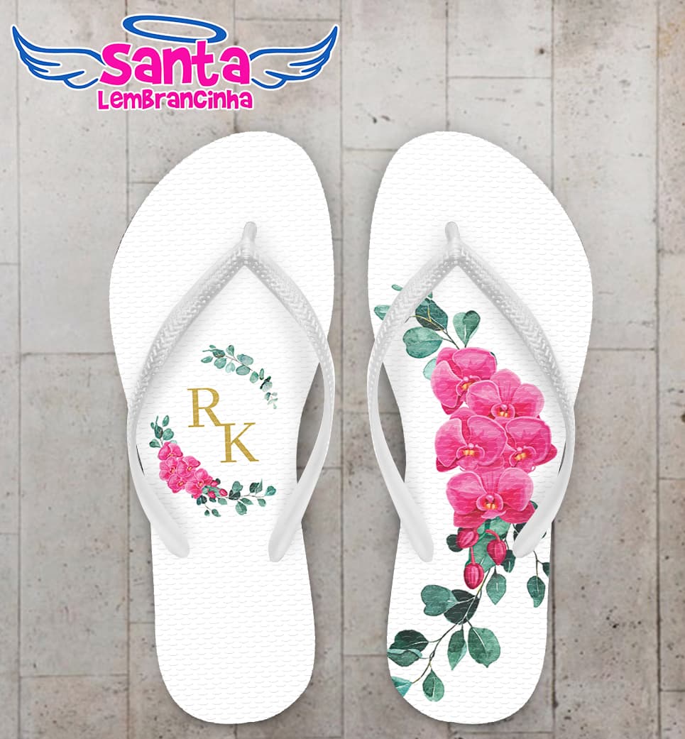 Chinelo Casamento Floral e Monograma Personalizado COD 10799