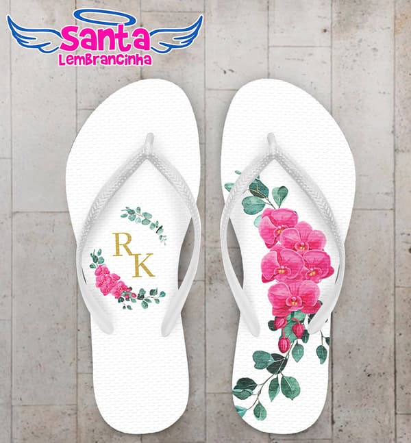 Chinelo Casamento Floral e Monograma Personalizado COD 10799