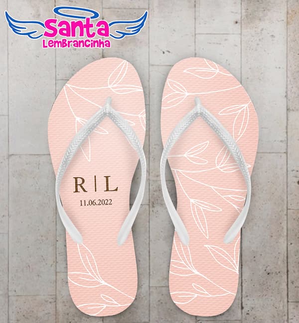 Chinelo Casamento Folha Line Art Personalizado COD 10731
